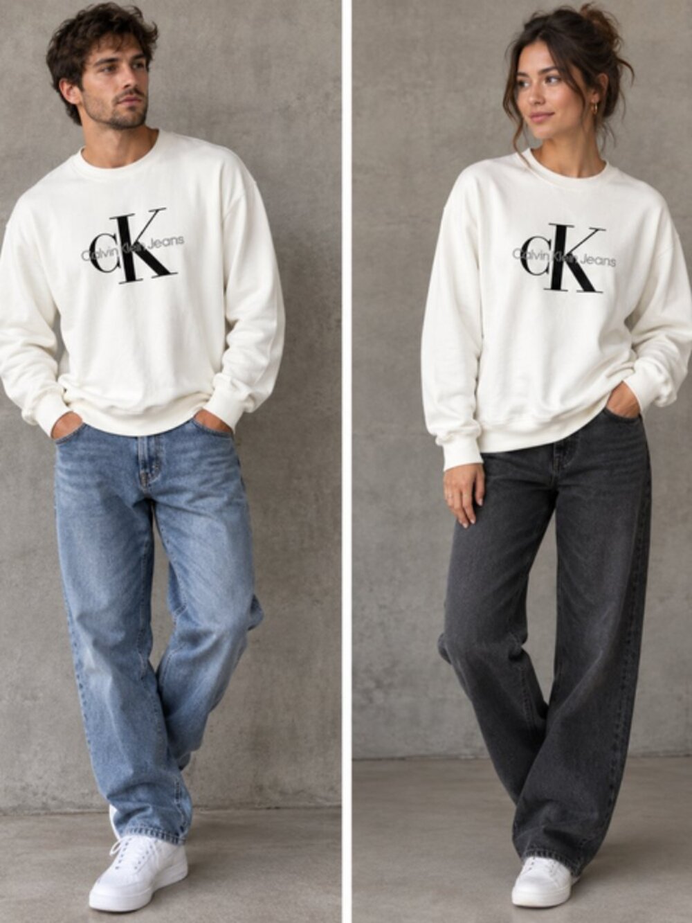 Calvin Klein Jeans White CK Logo Sweatshirt XXL Oversized Crewneck